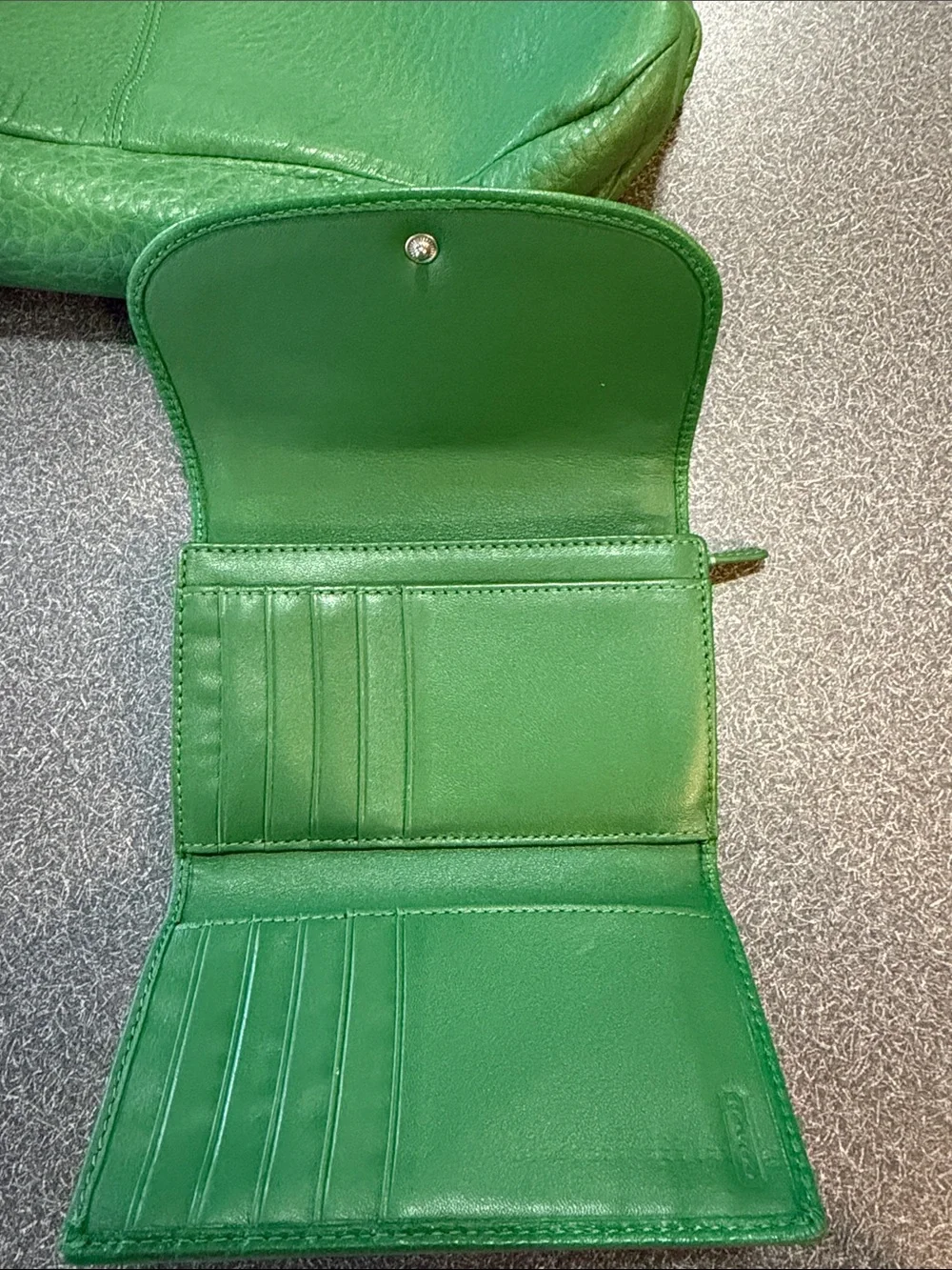 Coach Green Pebbled Leather Shoulder Hobo with matching wallet